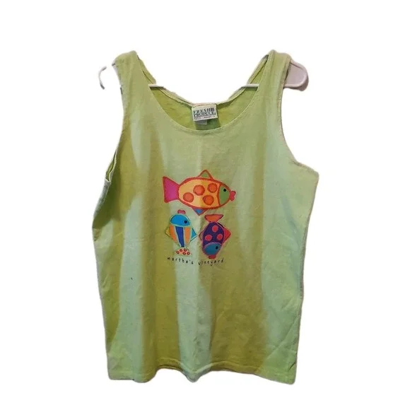 Fresh Produce Martha Vineyard Lime Fish Tropical Tank top T Shirt Large - Picture 1 of 4